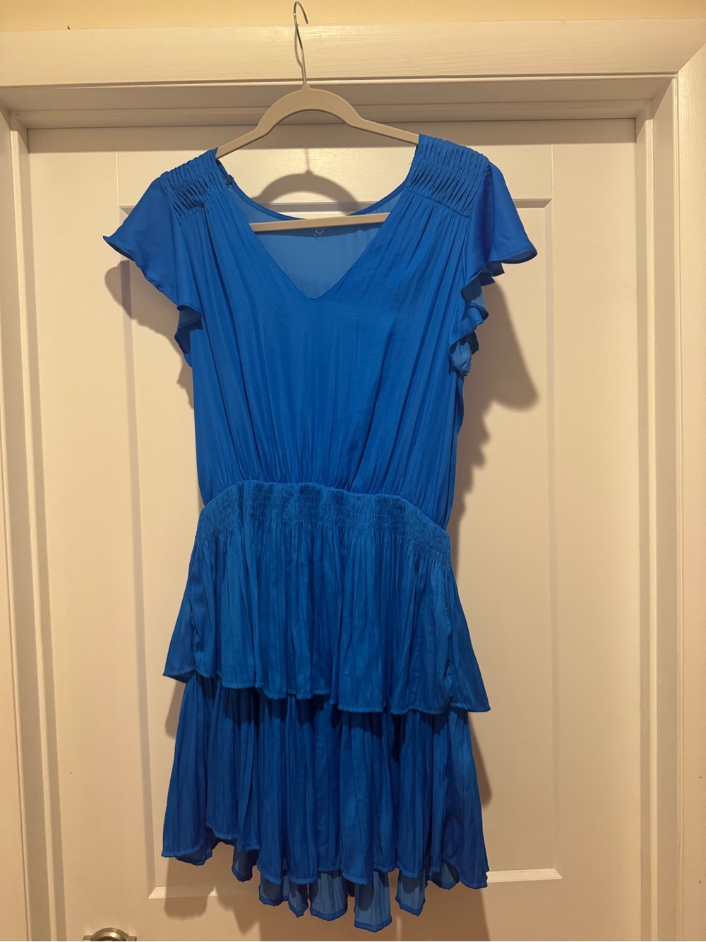 Blue Tiered V-Neck Women's Dress